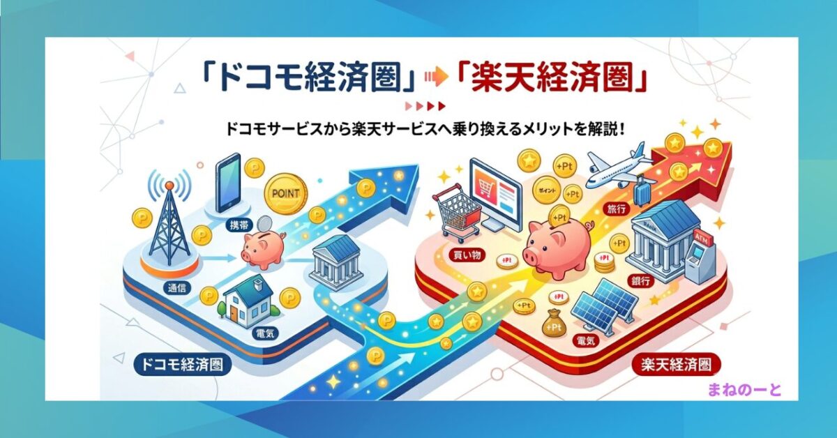 ドコモ経済圏から楽天経済圏に乗り換えた結果を解説するアイキャッチ画像