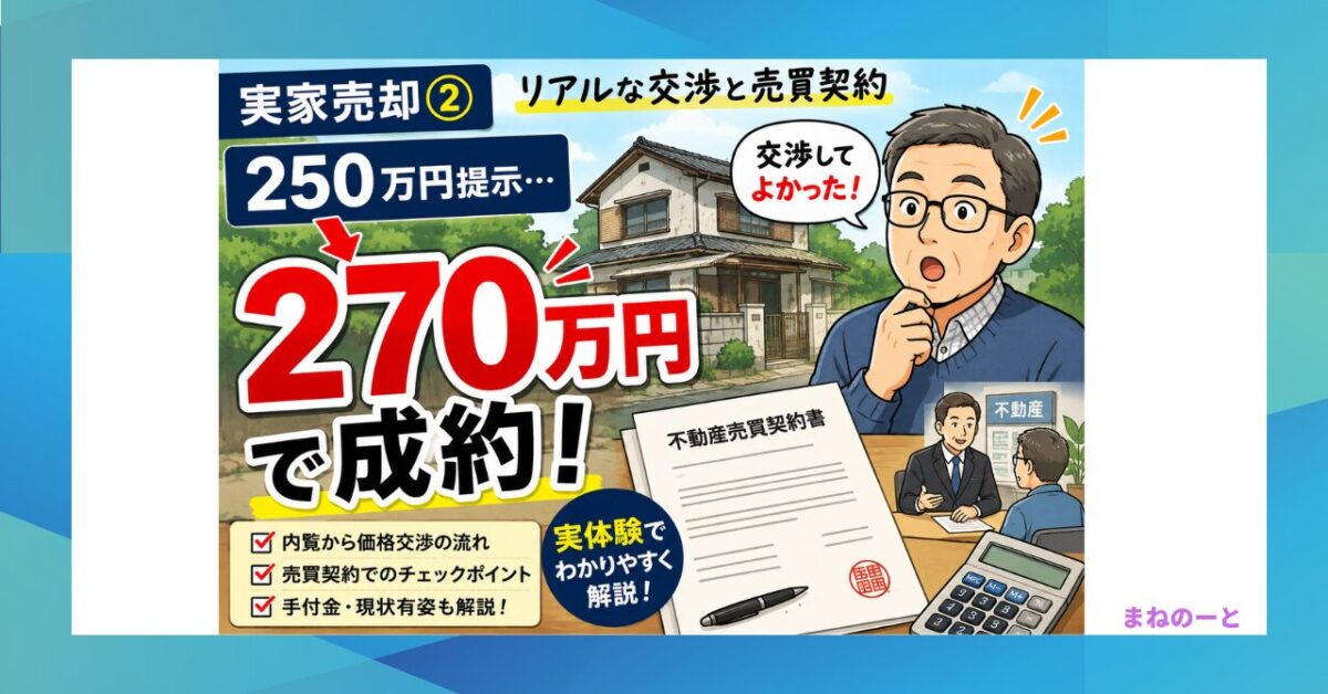 実家売却で250万円提示から270万円で成約した値引き交渉のイメージ