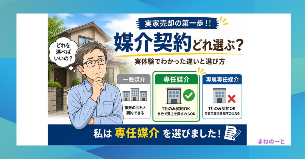 実家売却の媒介契約で専任媒介を選んだ理由を解説するアイキャッチ画像