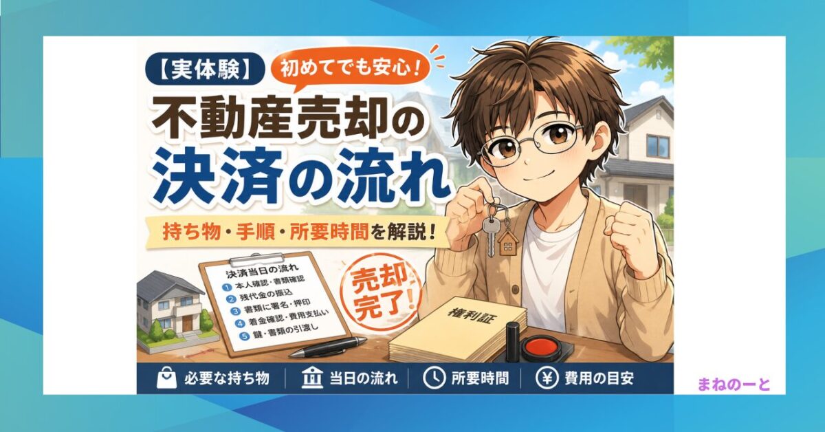不動産売却の決済当日の流れを実体験で紹介するアイキャッチ