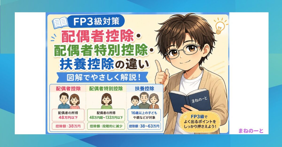 FP3級の配偶者控除・配偶者特別控除・扶養控除の違いを図解で解説するアイキャッチ